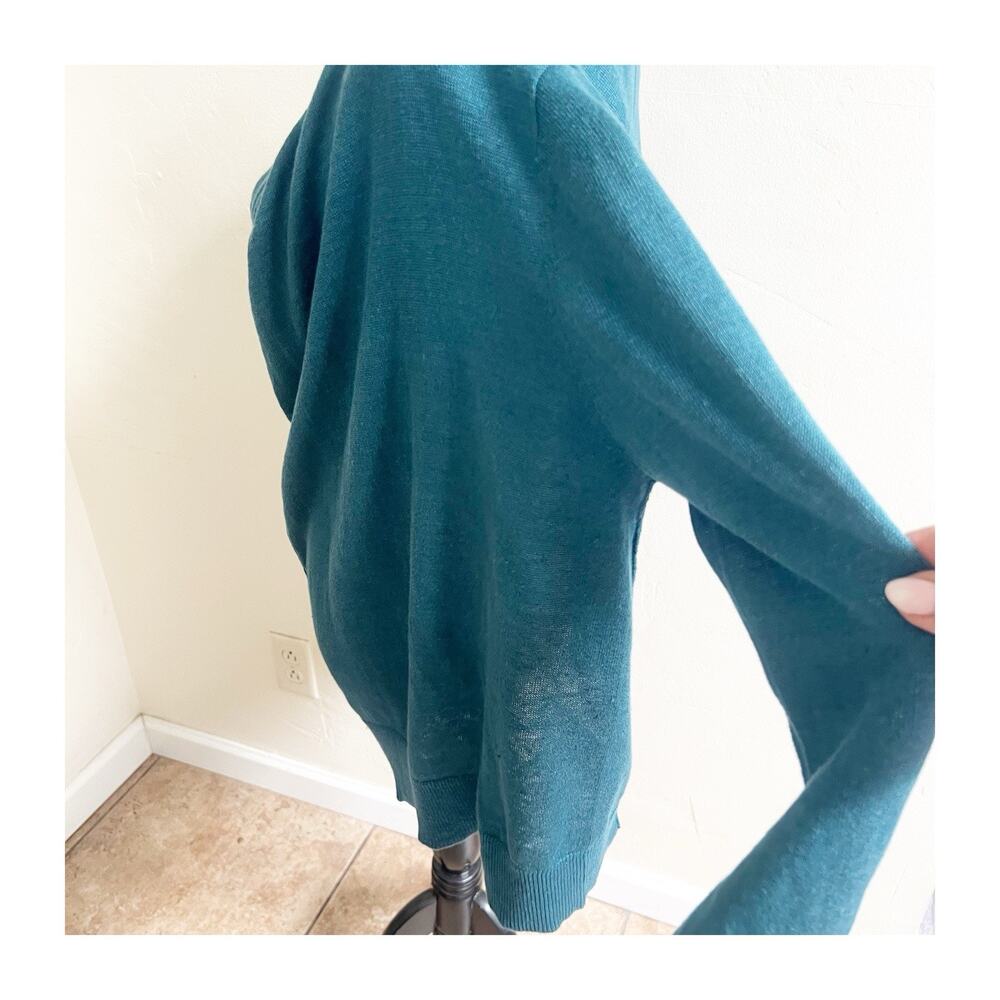 Garnet Hill Easy Linen Drape Front Cardigan Sweater Size Large Teal Blue - Picture 8 of 11